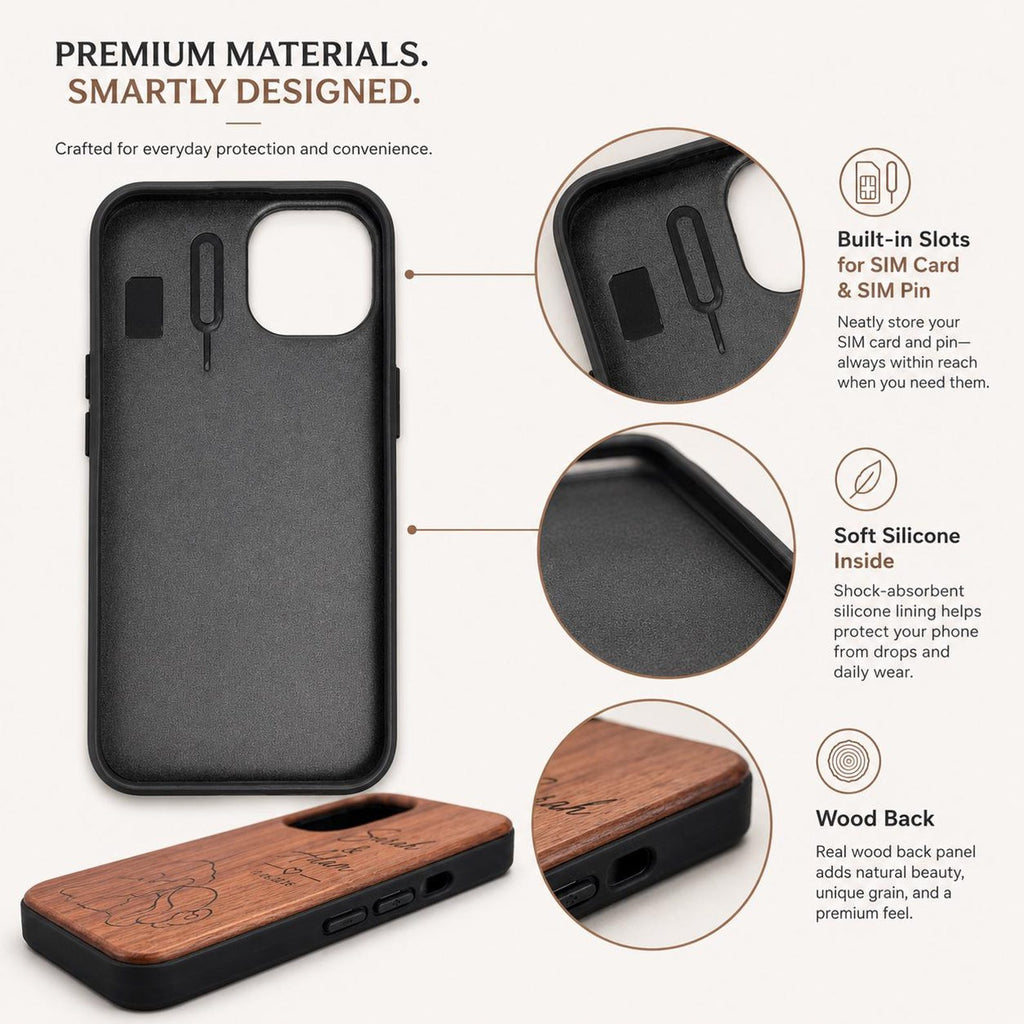 Engraved Wooden Phone Case for iPhone Samsung