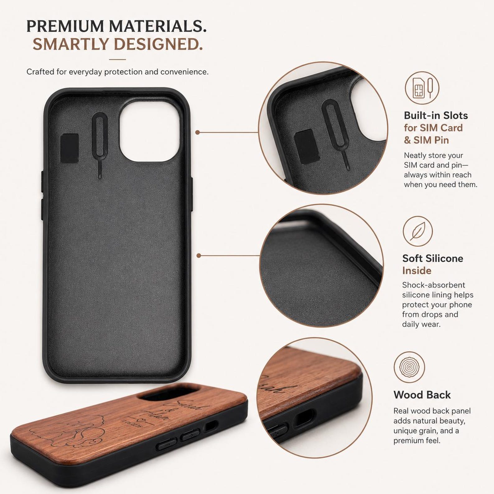 Engraved Wooden Phone Case for iPhone Samsung