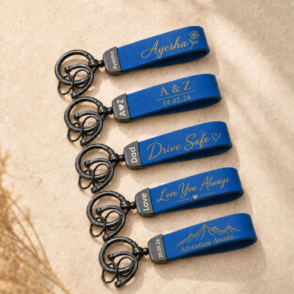 Engraved Leather Name Keyring
