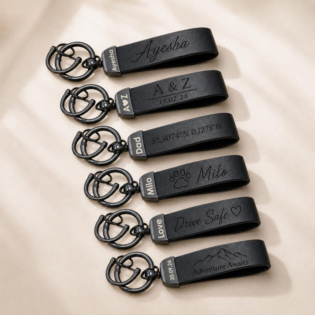Engraved Leather Name Keyring