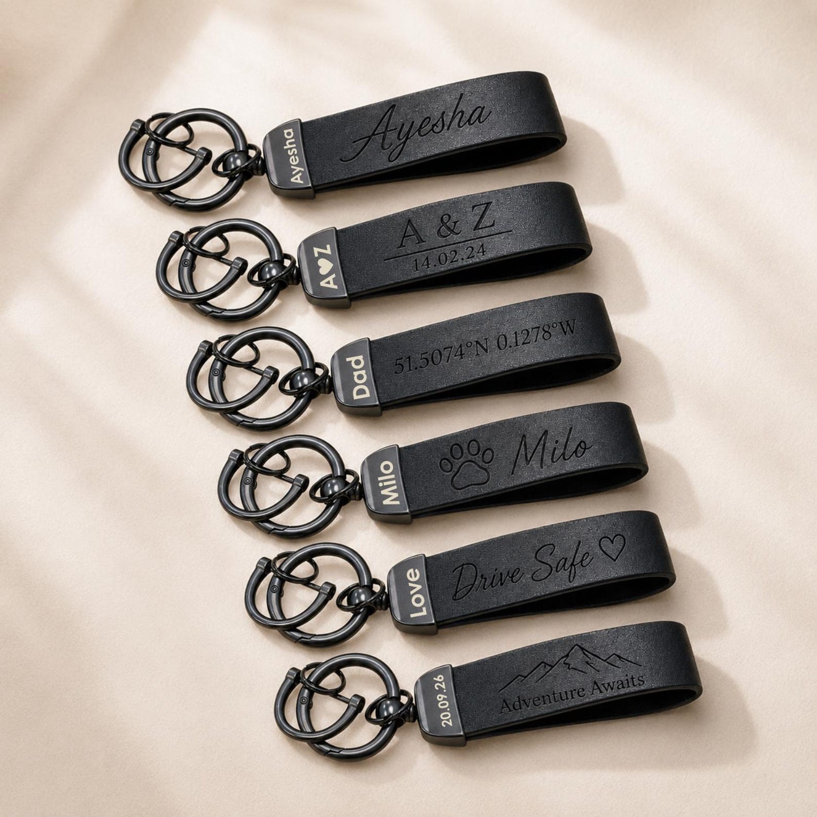 Engraved Leather Name Keyring