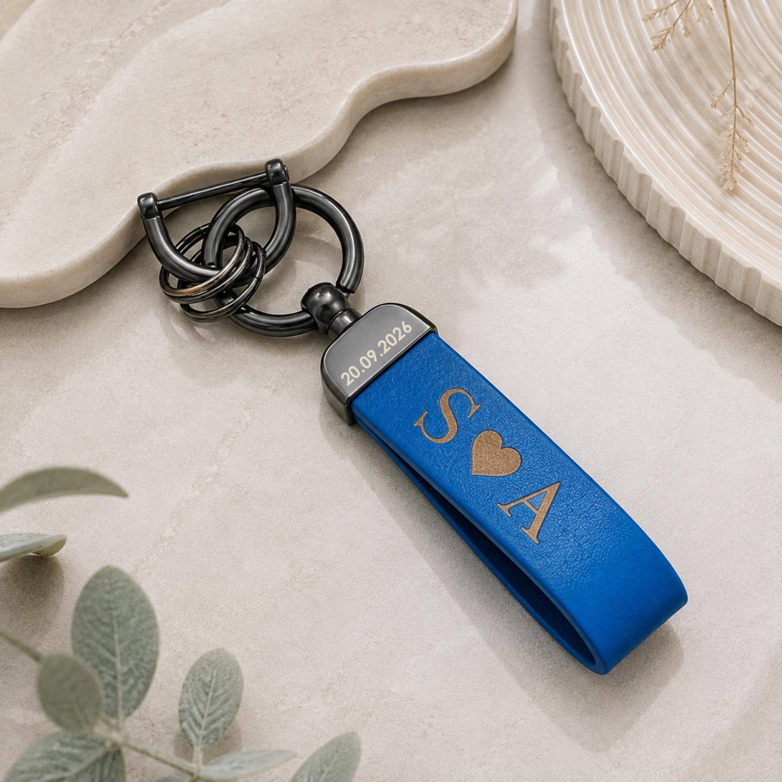 Engraved Leather Name Keyring