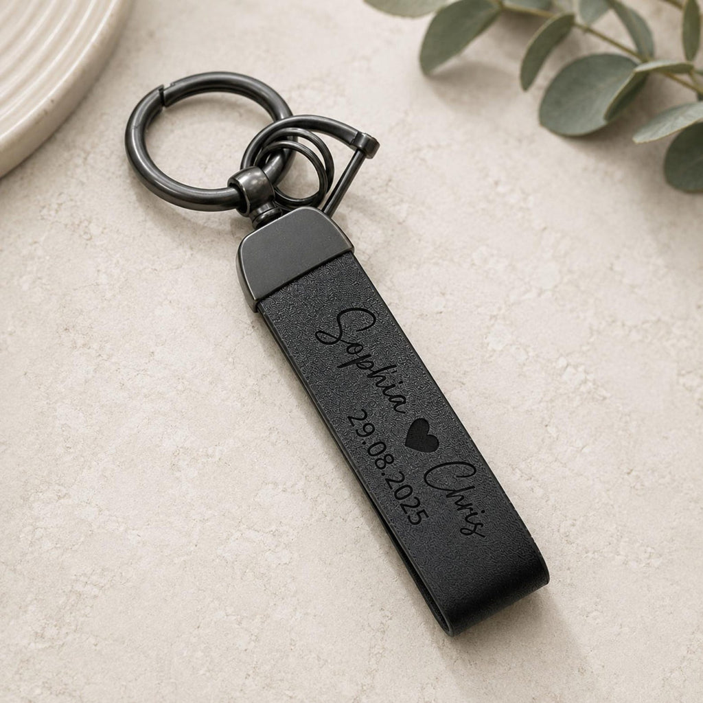 Engraved Leather Name Keyring