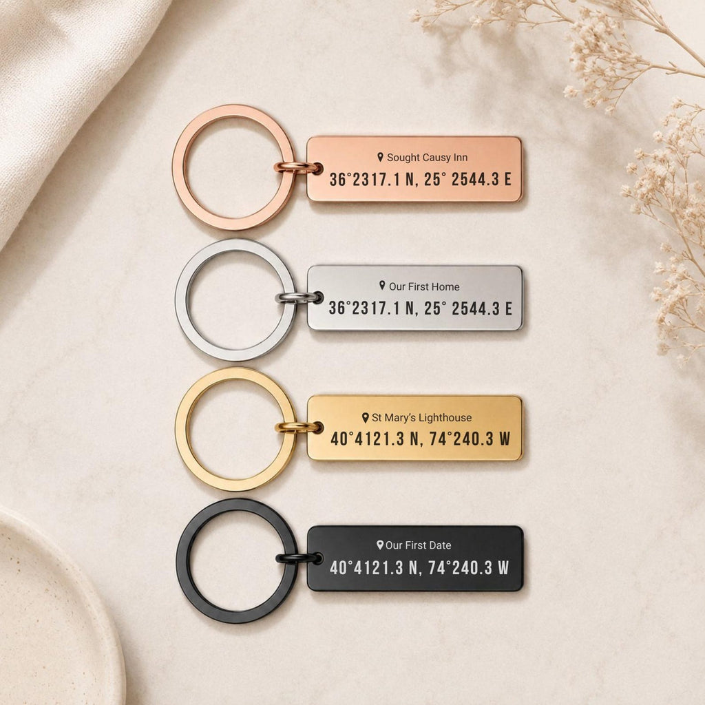 Engraved Coordinates Keyring – GPS Location Gift