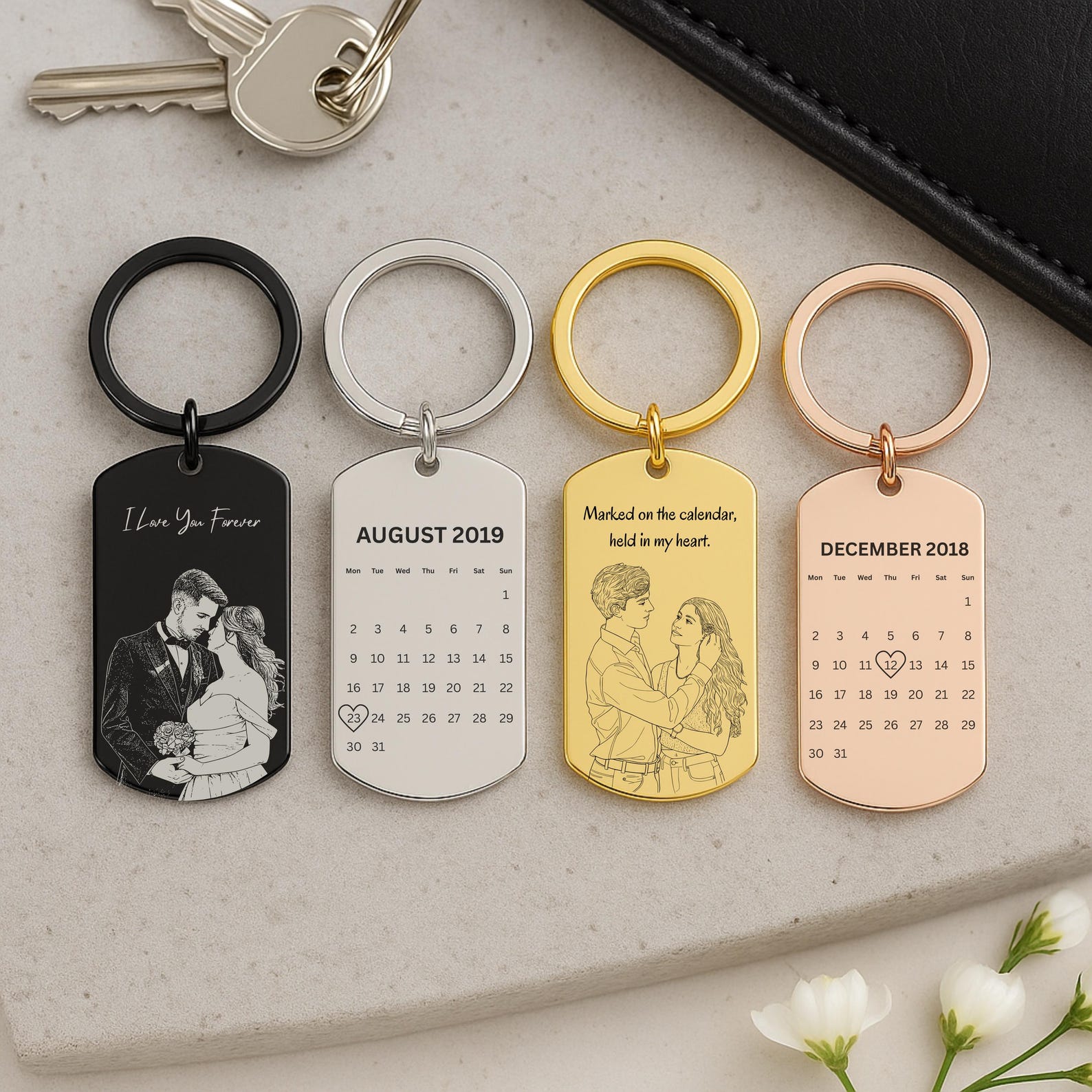 Photo Calendar Date Keyring – Personalised Couple Gift
