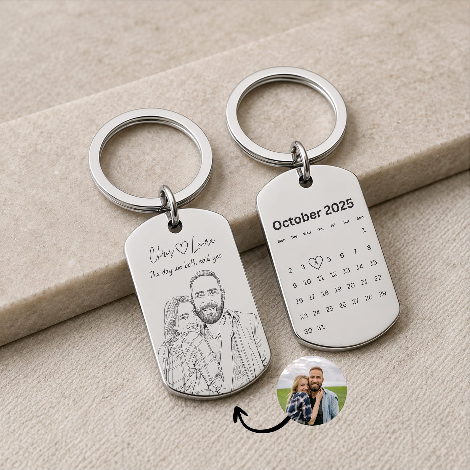 Photo Calendar Date Keyring – Personalised Couple Gift