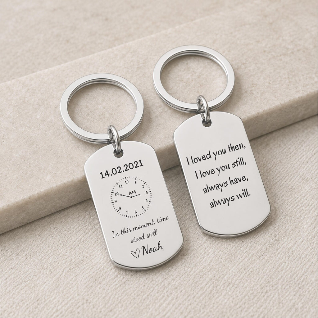 Personalised Time Clock Keyring – Custom Date Gift