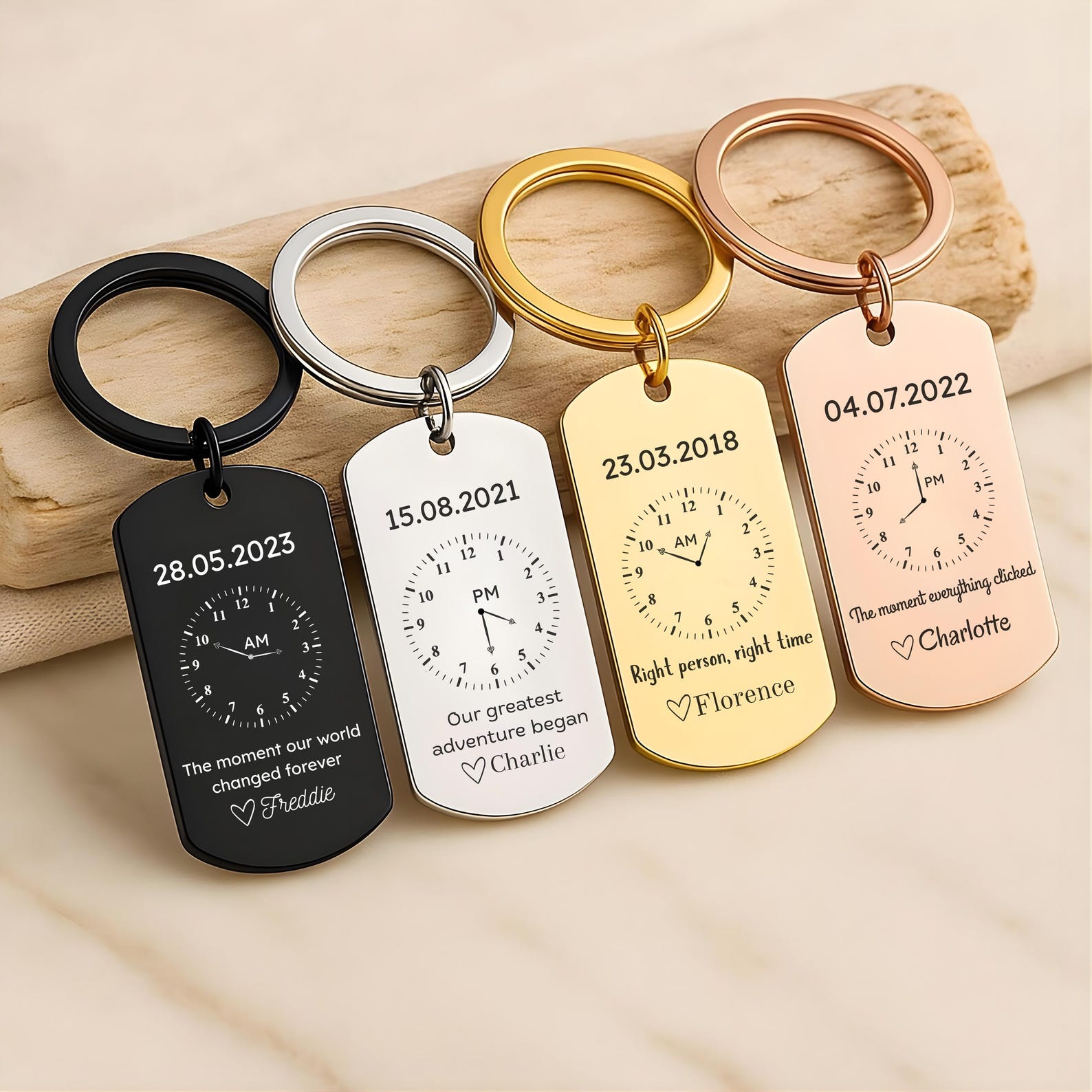 Personalised Time Clock Keyring – Custom Date Gift