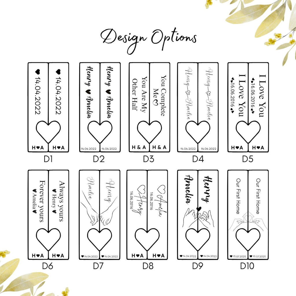 Matching Couple Heart Keyrings – Engraved Initial Set