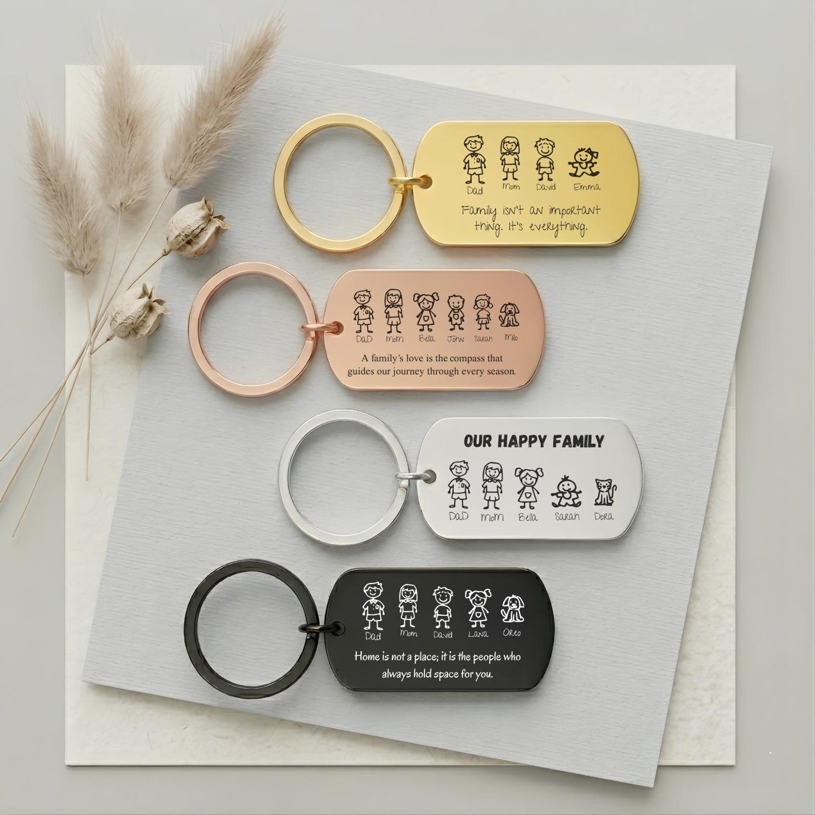 Family Stick Figure Keyring – Personalised Gift