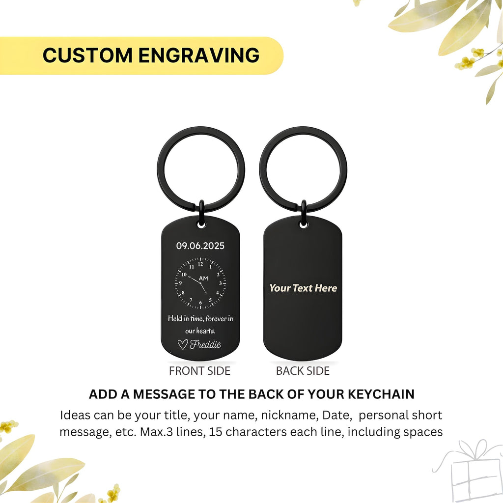 Personalised Time Clock Keyring – Custom Date Gift