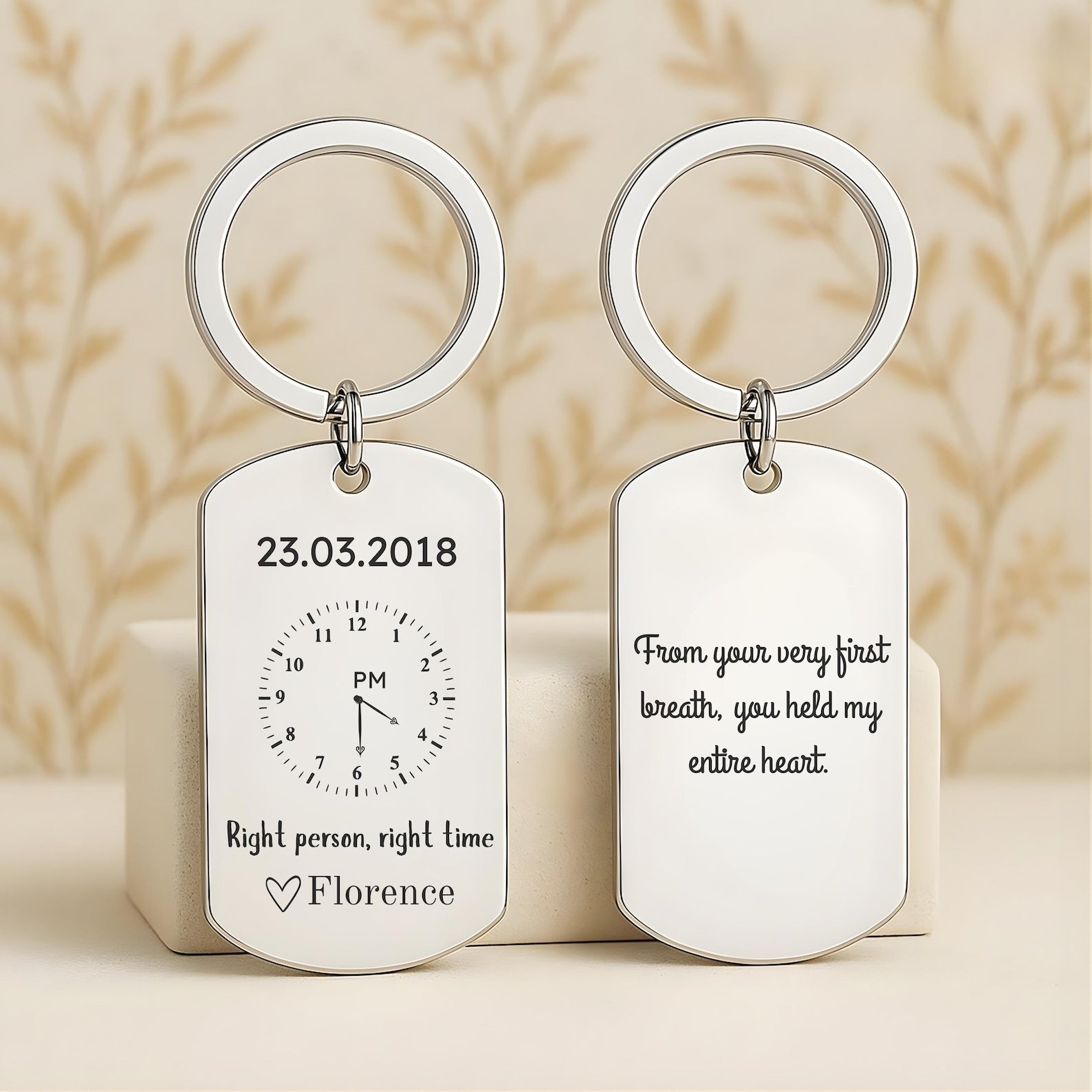 Personalised Time Clock Keyring – Custom Date Gift