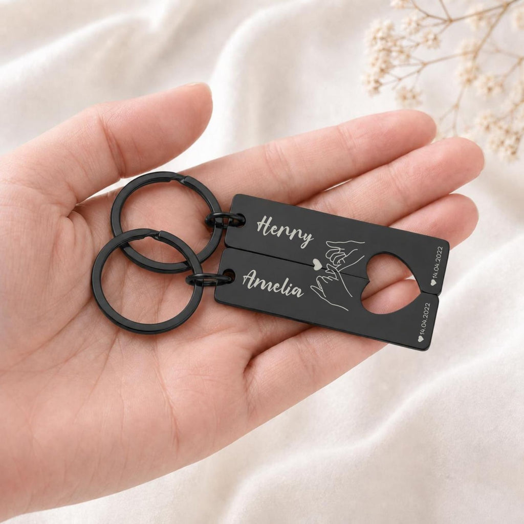 Matching Couple Heart Keyrings – Engraved Initial Set