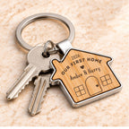 Our First Home Wooden Keyring Set for Couples