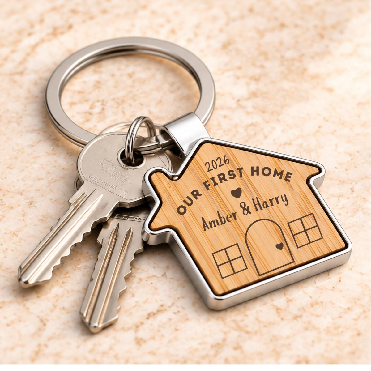 Our First Home Wooden Keyring Set for Couples