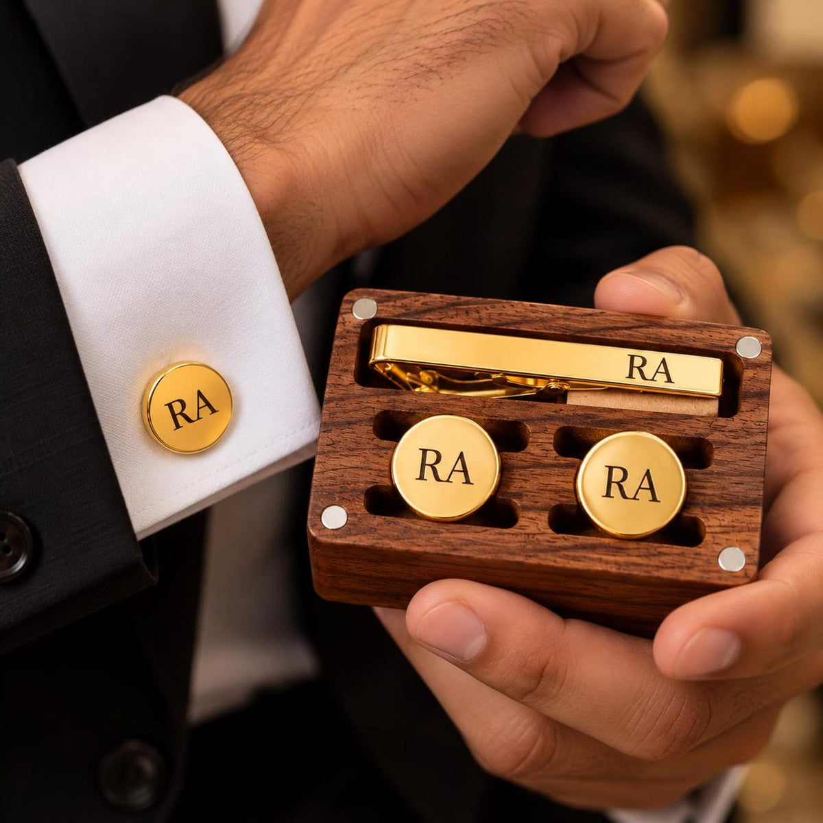 Engraved Cufflinks & Tie Clip Set – Christmas Gift for Him