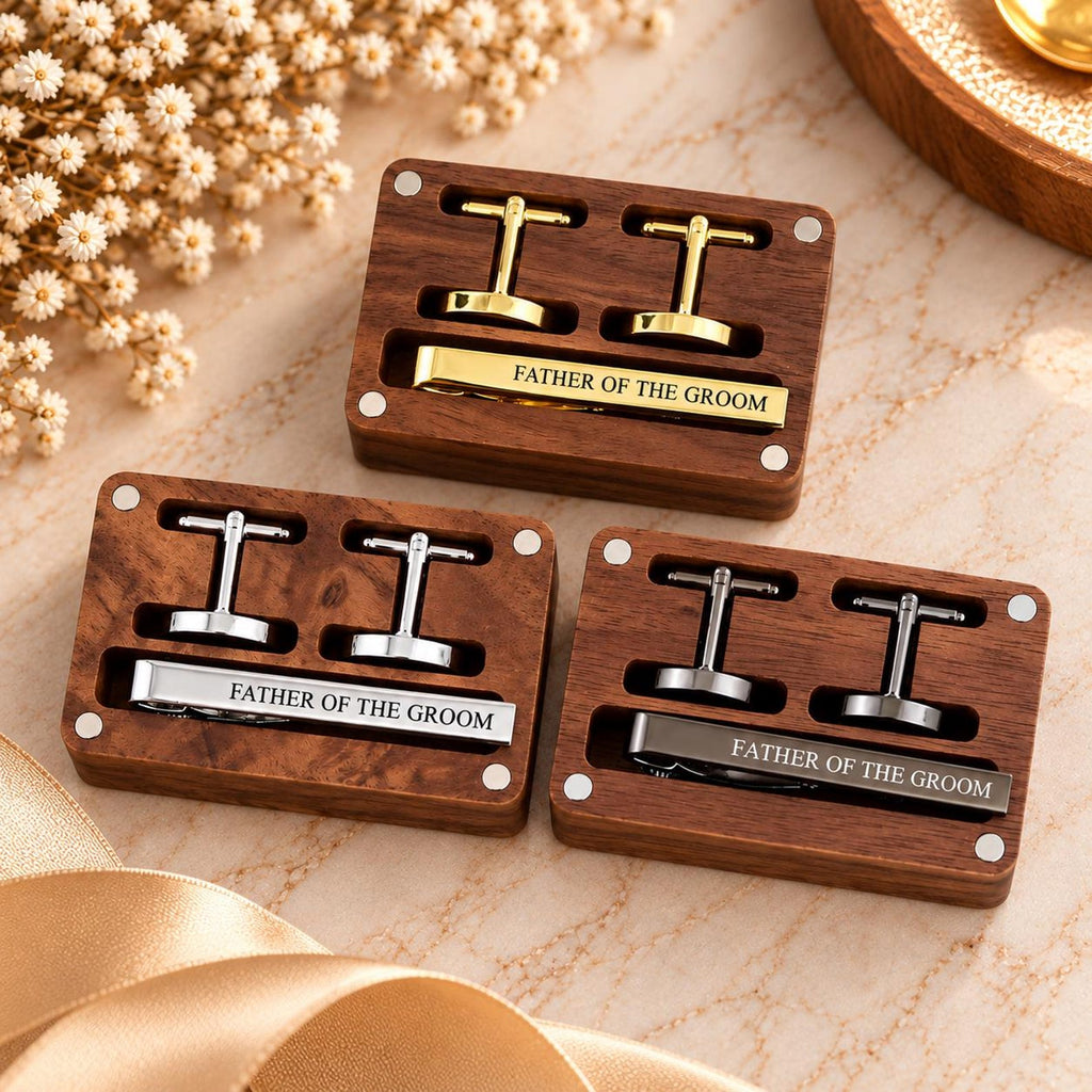 Engraved Cufflinks & Tie Clip Set – Christmas Gift for Him