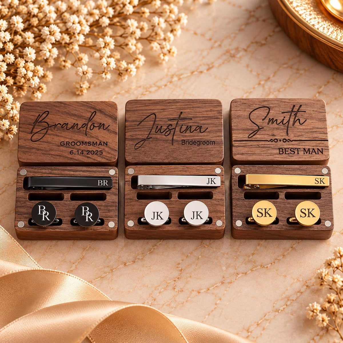 Engraved Cufflinks & Tie Clip Set – Christmas Gift for Him