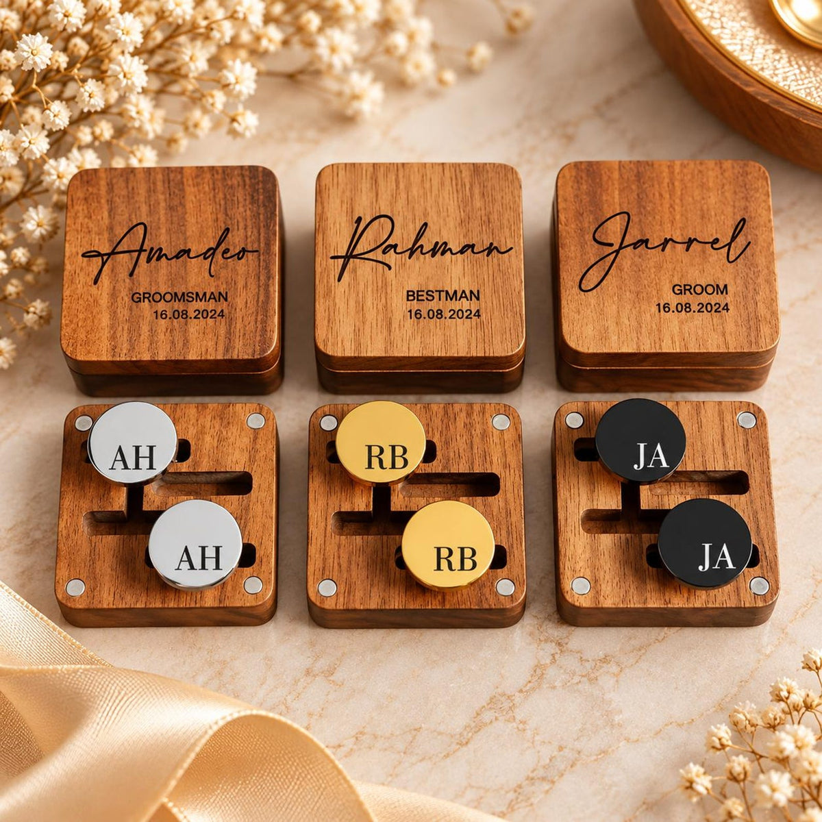 Engraved Cufflinks & Tie Clip Set – Christmas Gift for Him