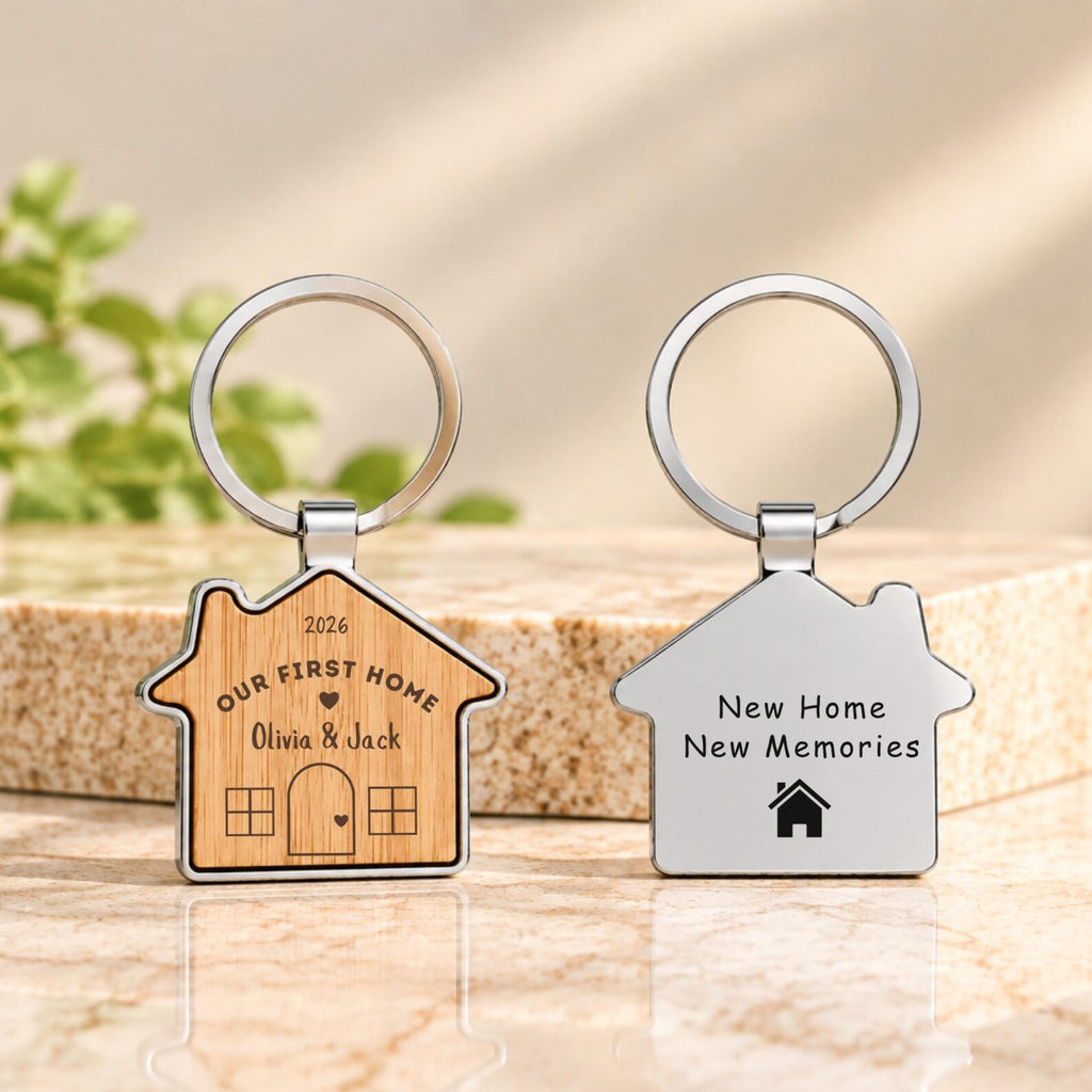 Our First Home Wooden Keyring Set for Couples