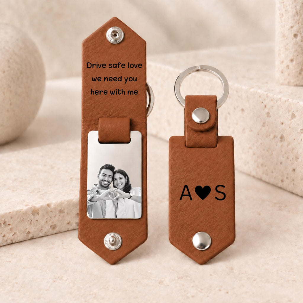 Leather Photo Keychain – Couples Anniversary Gift