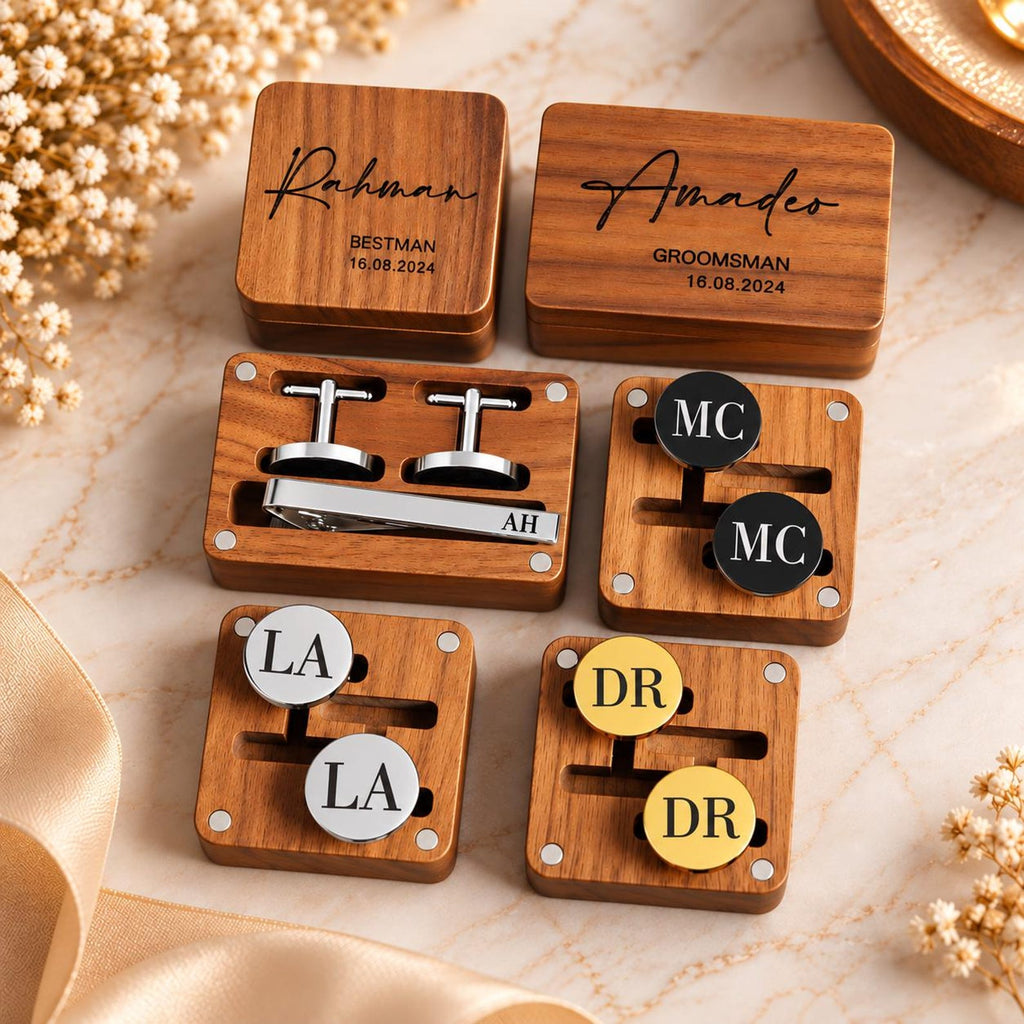 Engraved Cufflinks & Tie Clip Set – Christmas Gift for Him