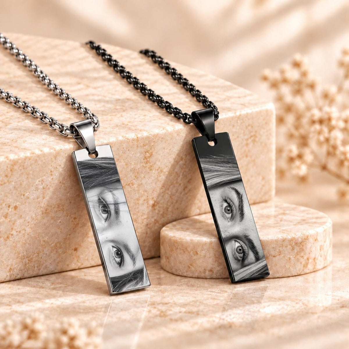 Matching Eye Photo Couple Necklaces – Anniversary Gift