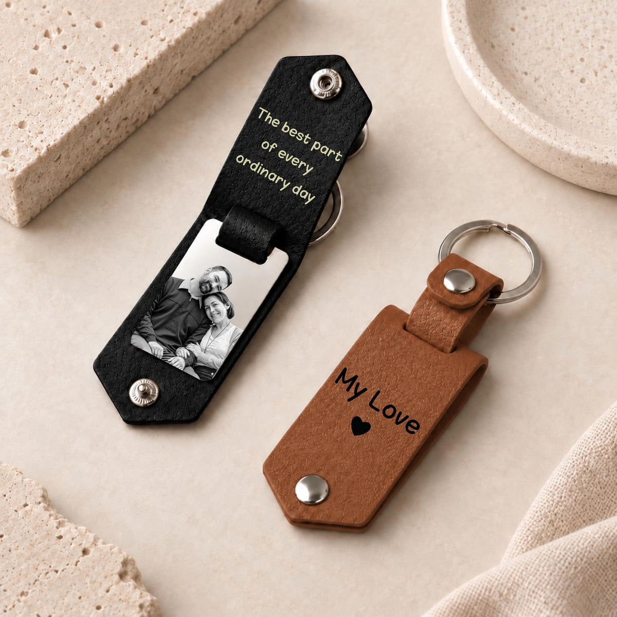Leather Photo Keychain – Couples Anniversary Gift