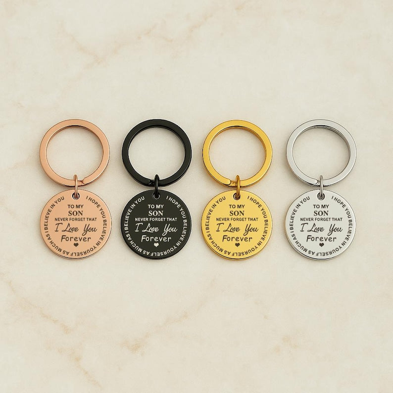 Son Engraved Keychain, Personalized Stainless Steel Gift