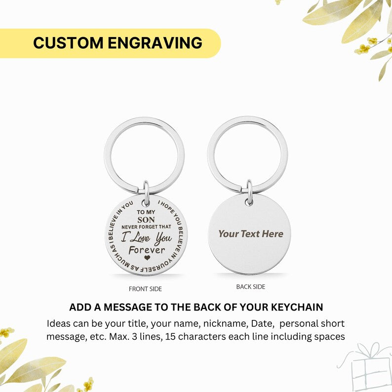 Son Engraved Keychain, Personalized Stainless Steel Gift