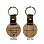 Personalized Wood & Leather Mom Keychain