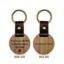 Personalized Wood & Leather Mom Keychain
