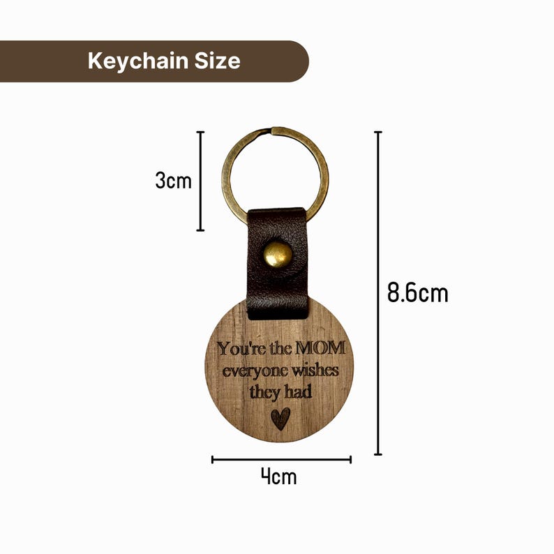 Personalized Wood & Leather Mom Keychain