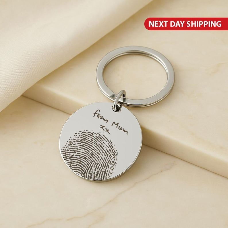Fingerprint Keychain, Custom Handwritten Keepsake