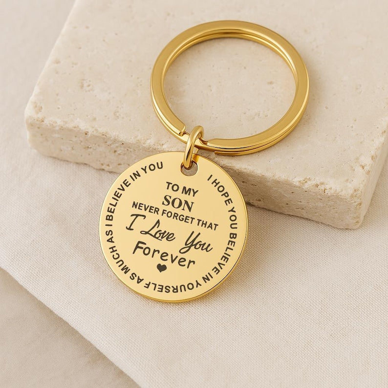Son Engraved Keychain, Personalized Stainless Steel Gift