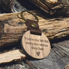 Personalized Wood & Leather Mom Keychain
