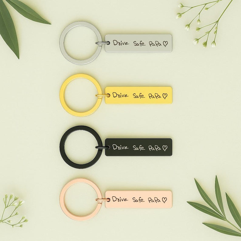 Handwriting Drive Safe Keychain, Personalized Gift for Dad