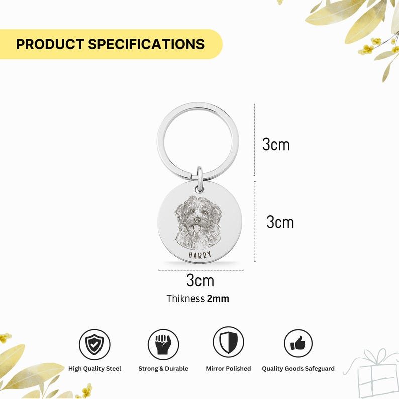 Personalised Round Engraved Pet Portrait Keychain