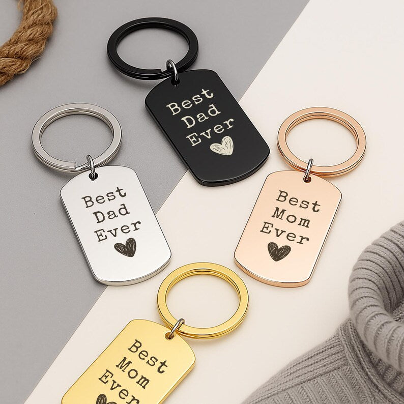 Personalised Best Mom & Dad Ever Keychain Set