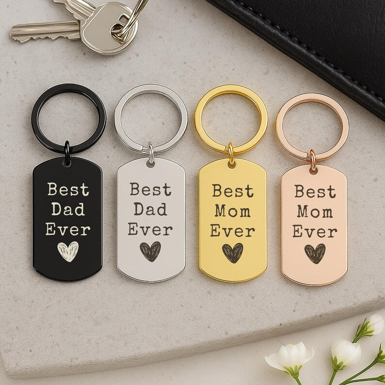 Personalised Best Mom & Dad Ever Keychain Set