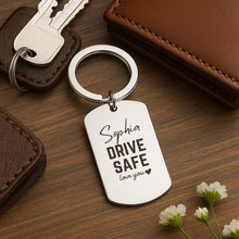 Personalised Stainless Steel Drive Safe Keychain