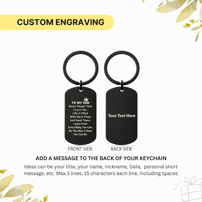 To My Son Keychain - Personalized Inspirational Gift - Durable Stainless Steel Keepsake - Custom Engraved Keyring - Gift For Son