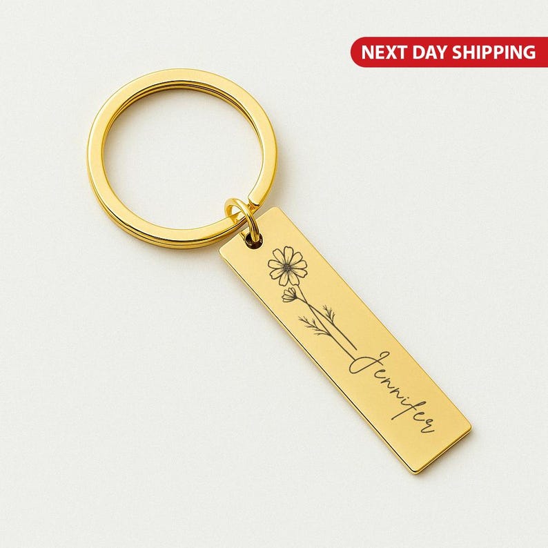 Personalised Stainless Steel Birth Flower Keychain