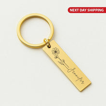 Personalised Stainless Steel Birth Flower Keychain