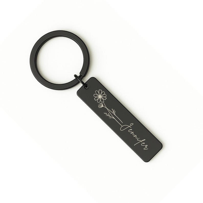 Personalised Stainless Steel Birth Flower Keychain