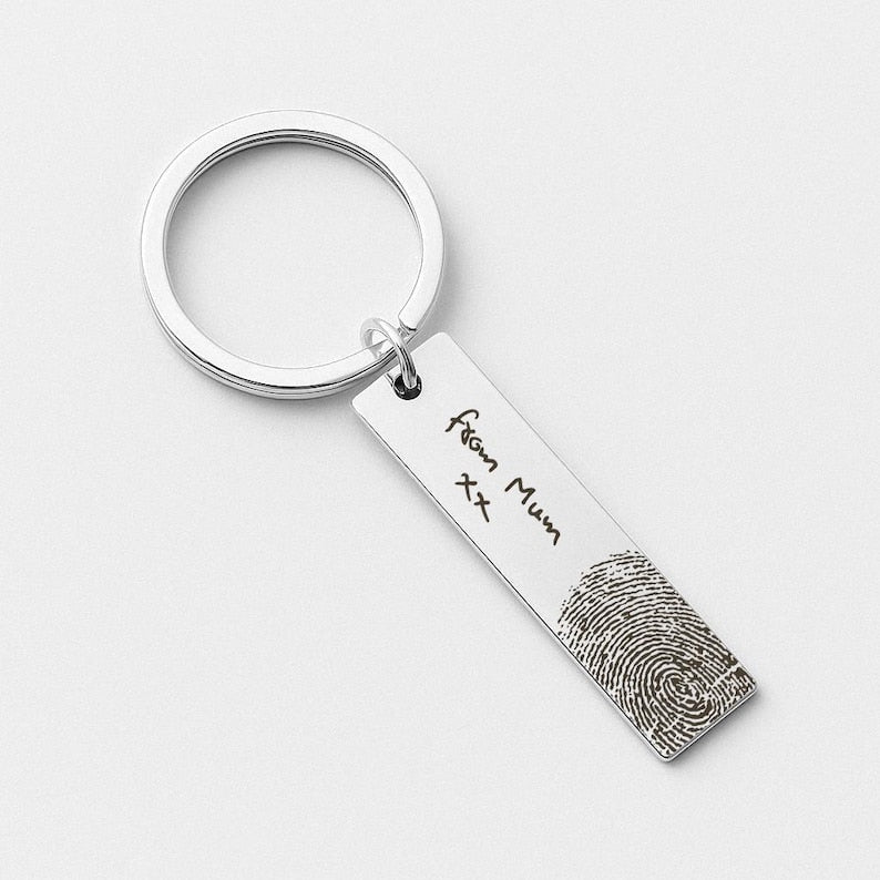 Fingerprint Handwriting Keychain, Custom Engraved Keepsake