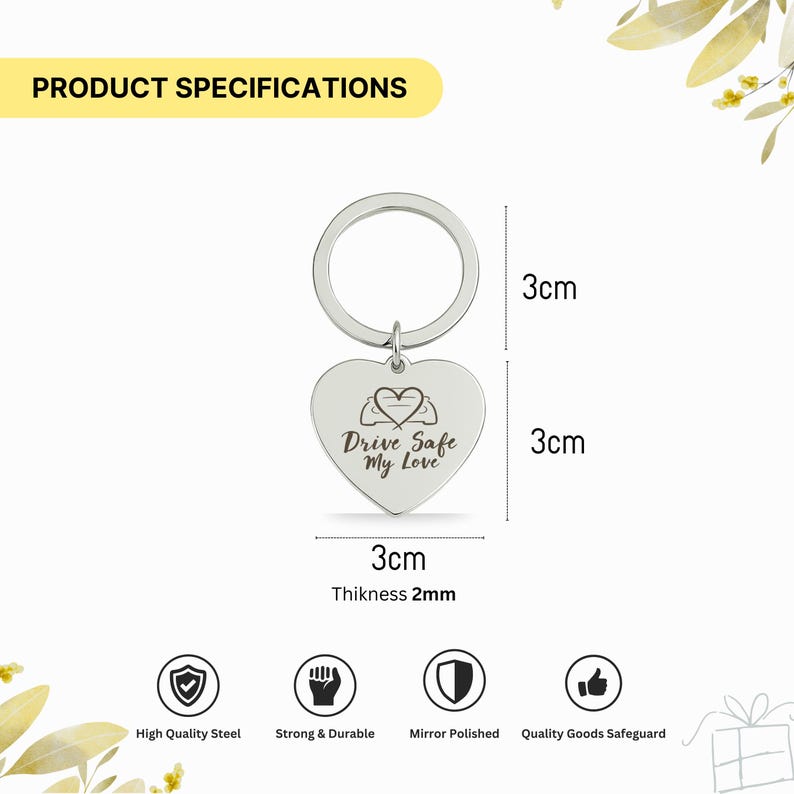 Custom Heart Stainless Steel Drive Safe Keychain