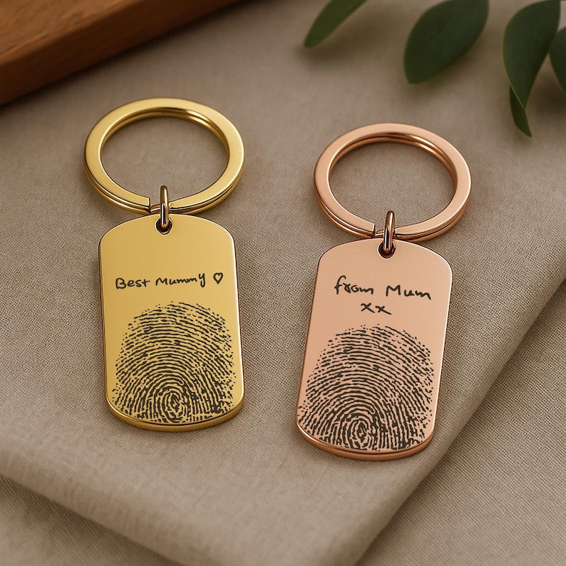Fingerprint & Handwriting Keychain, Custom Keepsake Gift