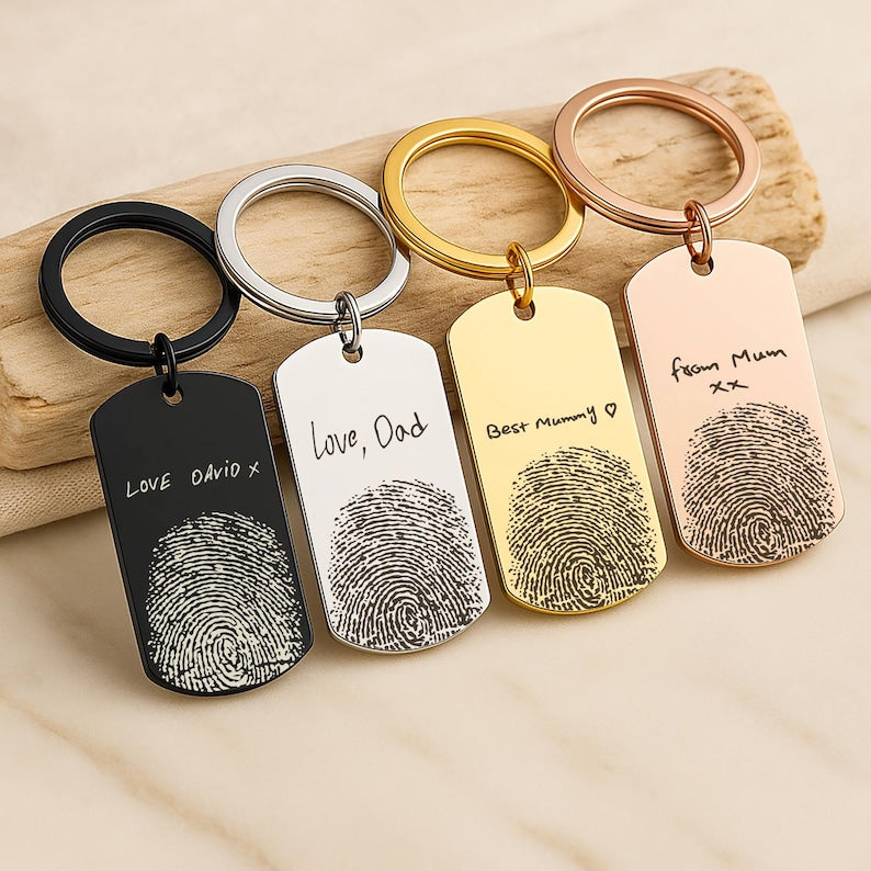 Fingerprint & Handwriting Keychain, Custom Keepsake Gift