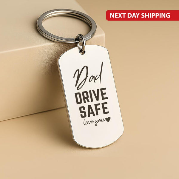 Personalized Drive Safe Keychain, Engraved Stainless Steel Keyring, Festive Keyring Holiday Keyring, Safety Reminder Custom Keyring Gift